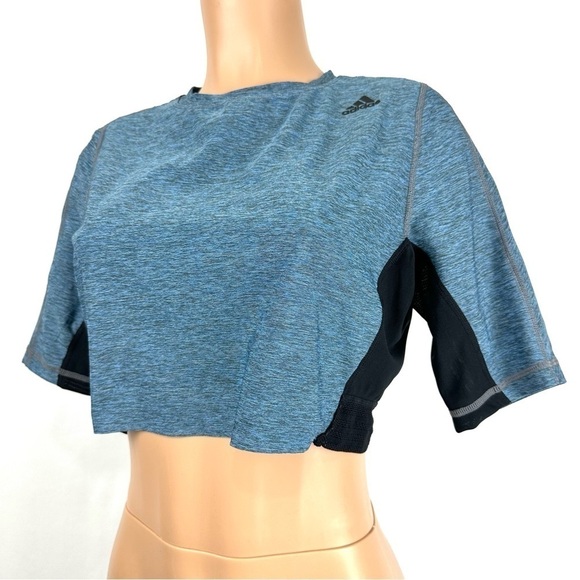 adidas Tops - Adidas Women’s Sz L Heathered Blue Activewear Stretchy Cropped Top Mesh Back Tee